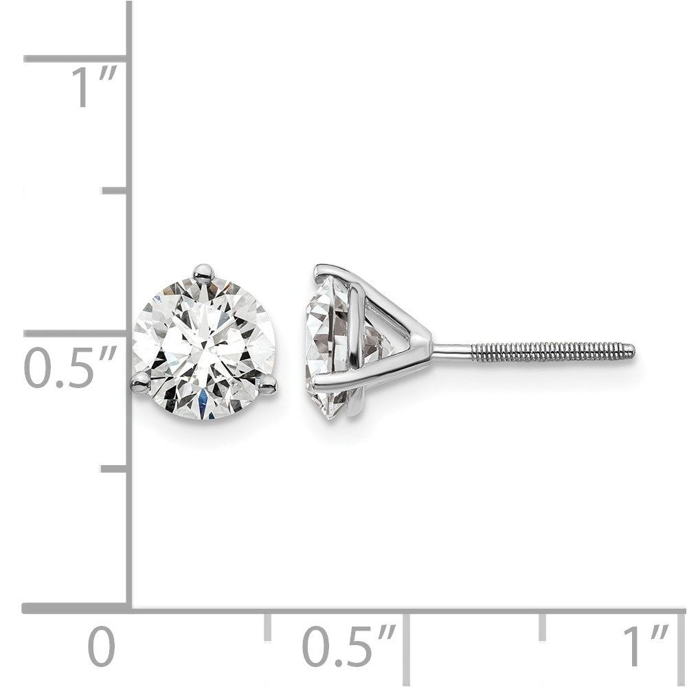 14K White Gold 2 Ctw Lab Grown Diamond Vs+ F+ Round 3 Prong Heavy Wt. Screwback Stud Earrings