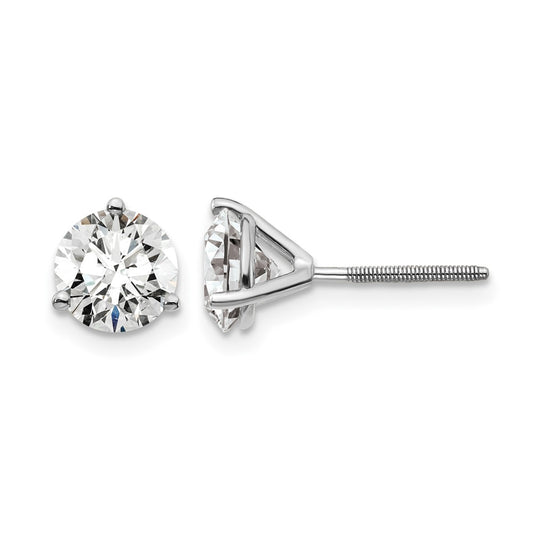 14k White Gold 2 Ct. Certified Lab Grown Diamond VS/SI+ G+ Round Three Prong Screwback Stud Post Earrings