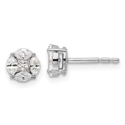 14k White Gold 1/2 Ct. Lab Grown Diamond VS/SI+ G+ Round and Marquise Halo Post Earrings