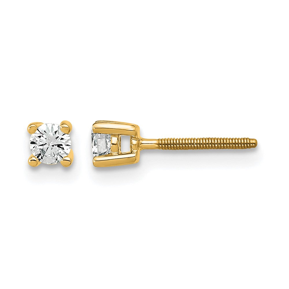 14K Yellow Gold 1/5 Ctw Lab Grown Diamond Vs+ F+ Round 4 Prong Heavy Wt. Screwback Stud Earrings