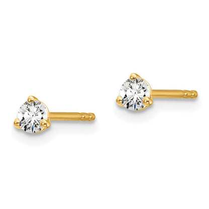 14K Yellow Gold 1/5 Ctw Lab Grown Diamond Vs+ F+ Round 3 Prong Heavy Wt. Stud Earrings