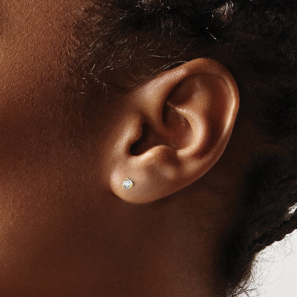 14K Yellow Gold 1/5 Ctw Lab Grown Diamond Vs+ F+ Round 3 Prong Heavy Wt. Stud Earrings