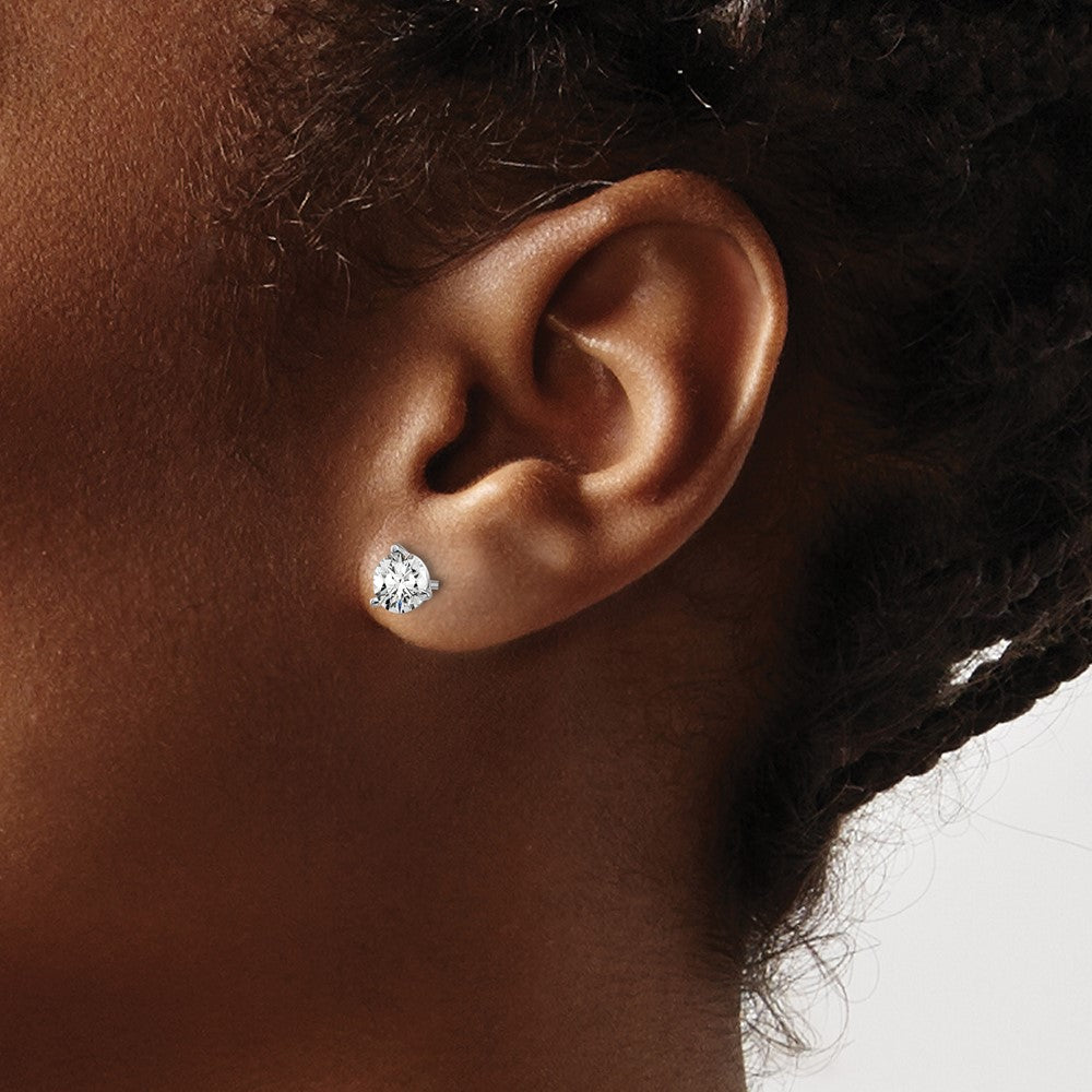 14K White Gold 1 Ctw Lab Grown Diamond Vs+ F+ Round 3 Prong Heavy Wt. Stud Earrings