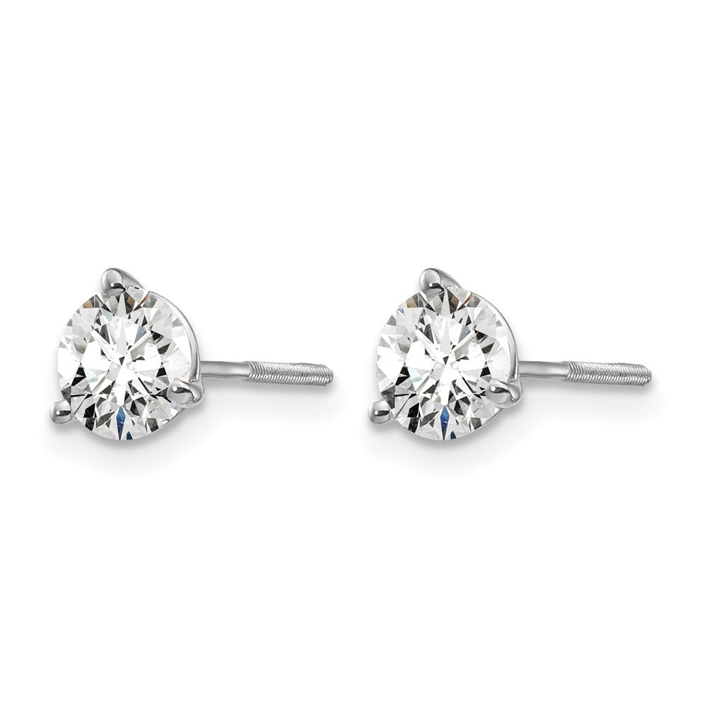 14K White Gold 1 Ctw Lab Grown Diamond Vs+ F+ Round 3 Prong Heavy Wt. Screwback Stud Earrings
