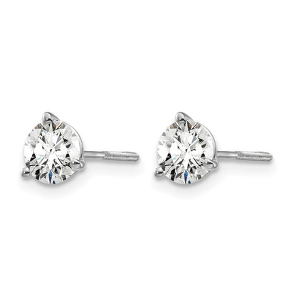 14K White Gold 1 Ctw Lab Grown Diamond Vs+ F+ Round 3 Prong Heavy Wt. Screwback Stud Earrings