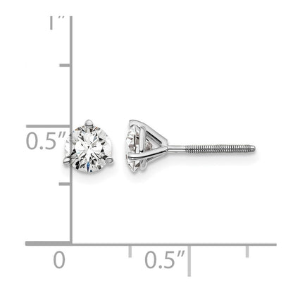 14K White Gold 1 Ctw Lab Grown Diamond Vs+ F+ Round 3 Prong Heavy Wt. Screwback Stud Earrings