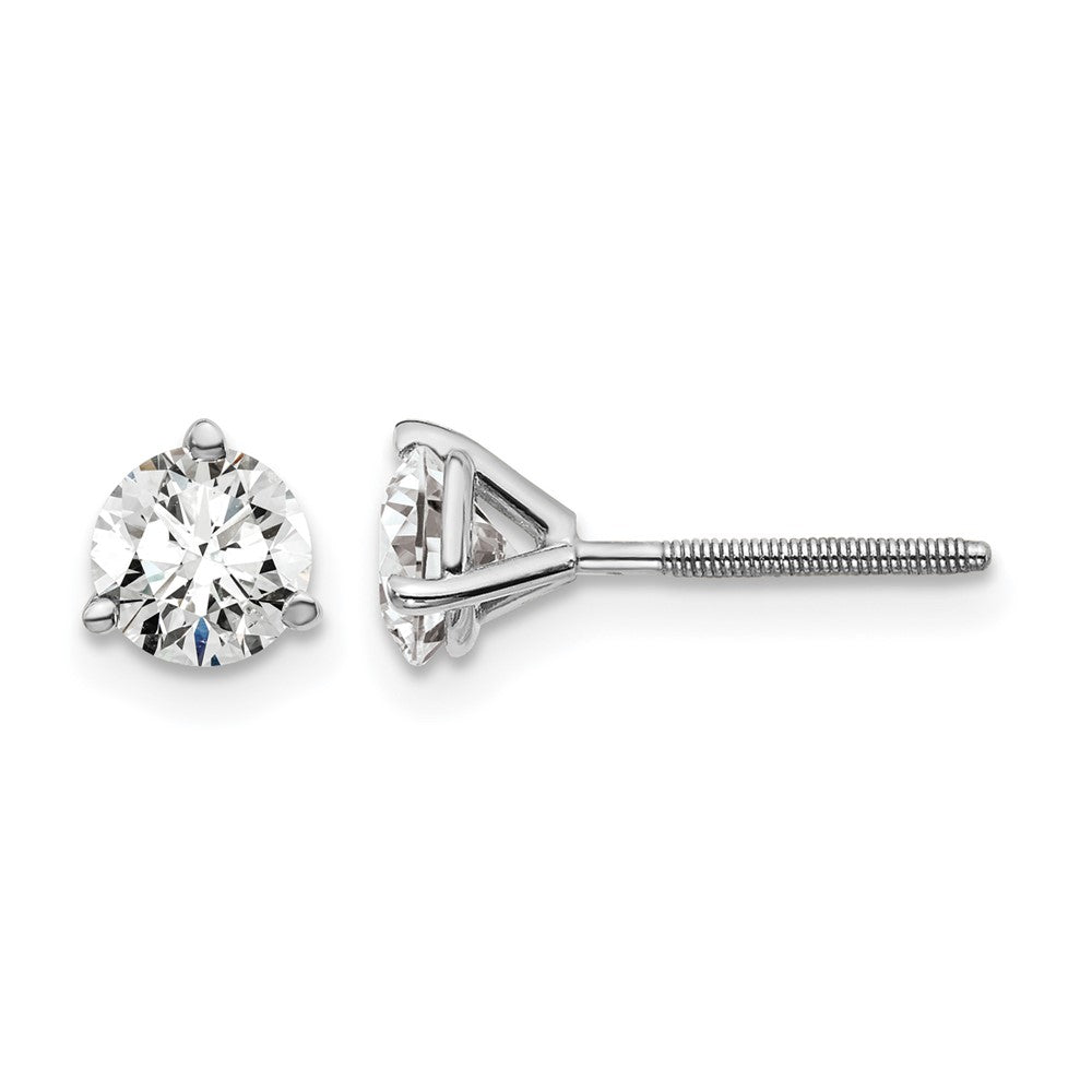 14K White Gold 1 Ctw Lab Grown Diamond Vs+ F+ Round 3 Prong Heavy Wt. Screwback Stud Earrings