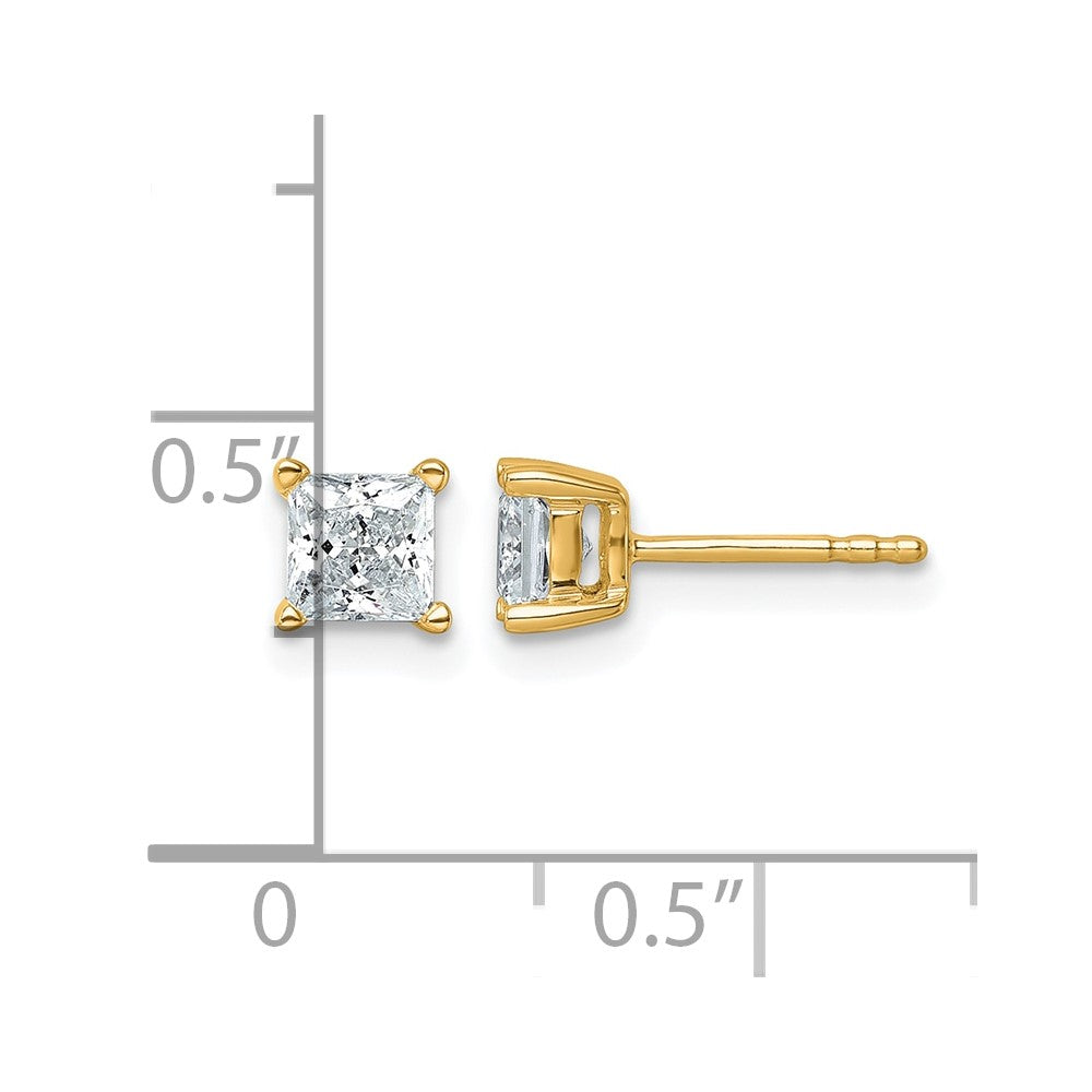 14K Yellow Gold 1 Ctw Certified Lab Grown Diamond Vs+ F+ Princess 4 Prong Heavy Wt. Stud Earrings