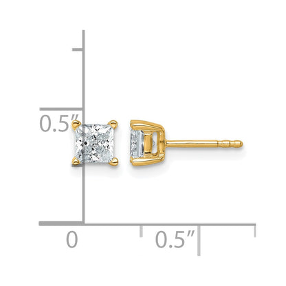 14K Yellow Gold 1 Ctw Certified Lab Grown Diamond Vs+ F+ Princess 4 Prong Heavy Wt. Stud Earrings