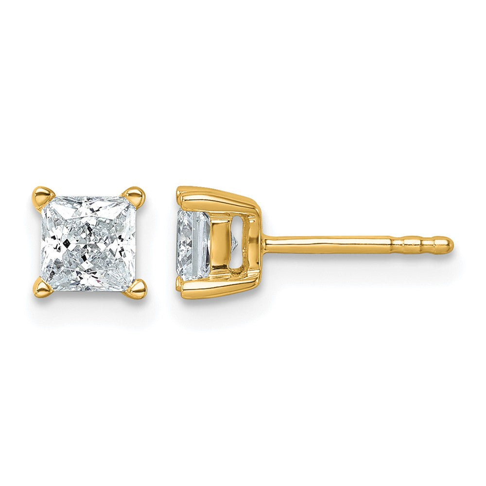 14K Yellow Gold 1 Ctw Certified Lab Grown Diamond Vs+ F+ Princess 4 Prong Heavy Wt. Stud Earrings