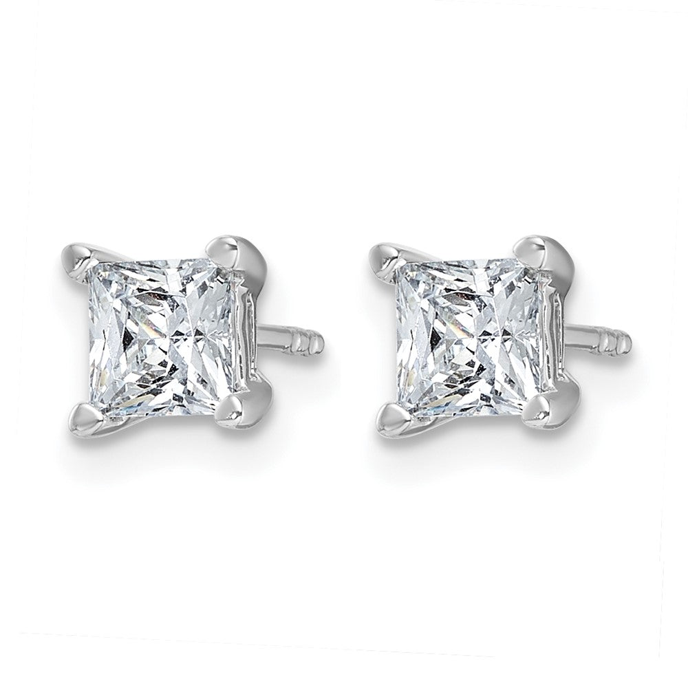 14k White Gold 1 1/2 ctw Lab Grown Diamond VS/SI+ G+ Princess 4 Prong Heavy Wt. Stud Earrings