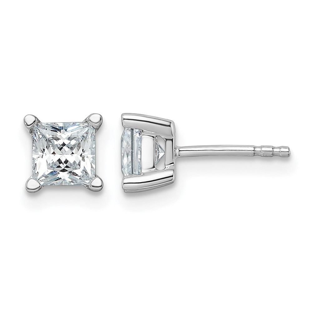 14k White Gold 1 1/2 ctw Certified Lab Grown Diamond VS/SI+ G+ Princess 4 Prong Heavy Wt. Stud Earrings