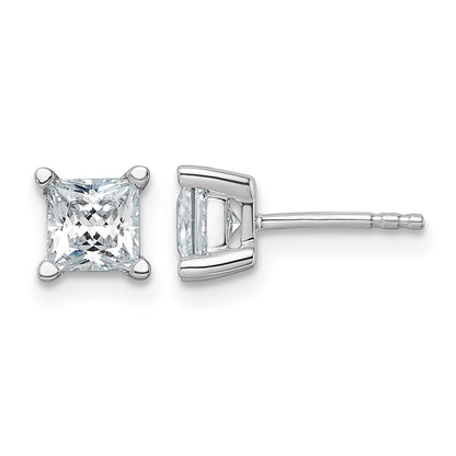 14K White Gold 1 1/2 Ctw Lab Grown Diamond Vs+ F+ Princess 4 Prong Heavy Wt. Stud Earrings