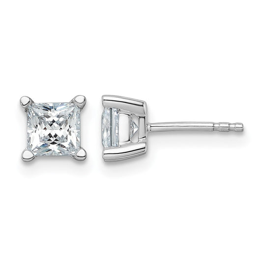 14k White Gold 1 1/2 ctw Lab Grown Diamond VS/SI+ G+ Princess 4 Prong Heavy Wt. Stud Earrings