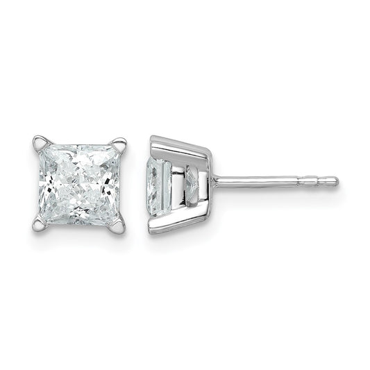 14K White Gold 2 Ctw Lab Grown Diamond Vs+ F+ Princess 4 Prong Heavy Wt. Stud Earrings