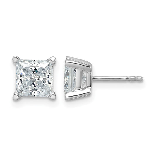 14K White Gold 3 Ctw Certified Lab Grown Diamond Vs+ F+ Princess 4 Prong Heavy Wt. Stud Earrings