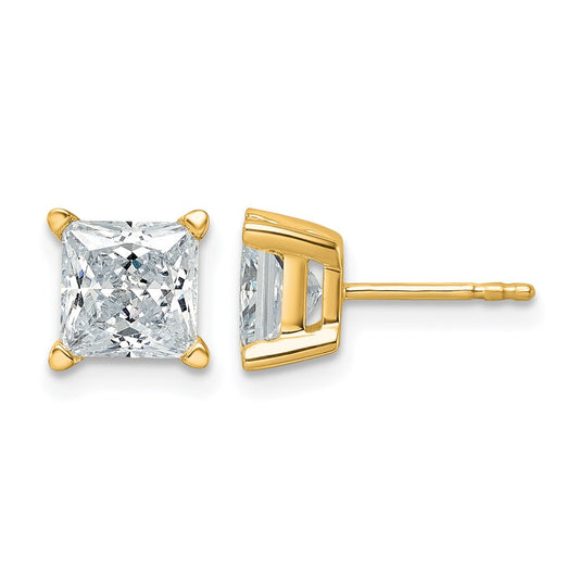14k Yellow Gold 3 Ct. total weight Princess VS/SI GH Lab Grown Diamond 4 Prong Stud Post Earrings