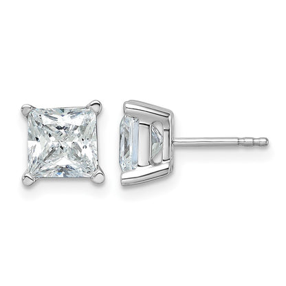 14K White Gold 4 Ctw Lab Grown Diamond Vs+ F+ Princess Prong Heavy Wt. Stud Earrings