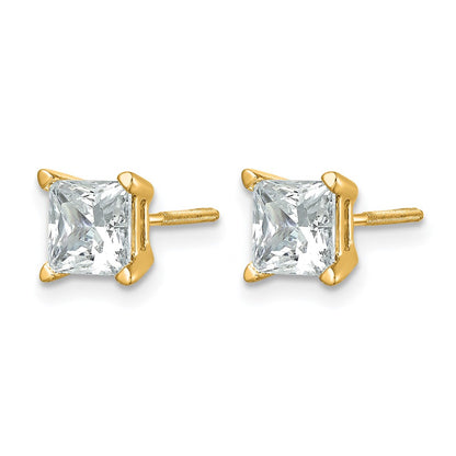 14K Yellow Gold 2 Ctw Certified Lab Grown Diamond Vs+ F+ Princess 4 Prong Heavy Wt. Stud Earrings