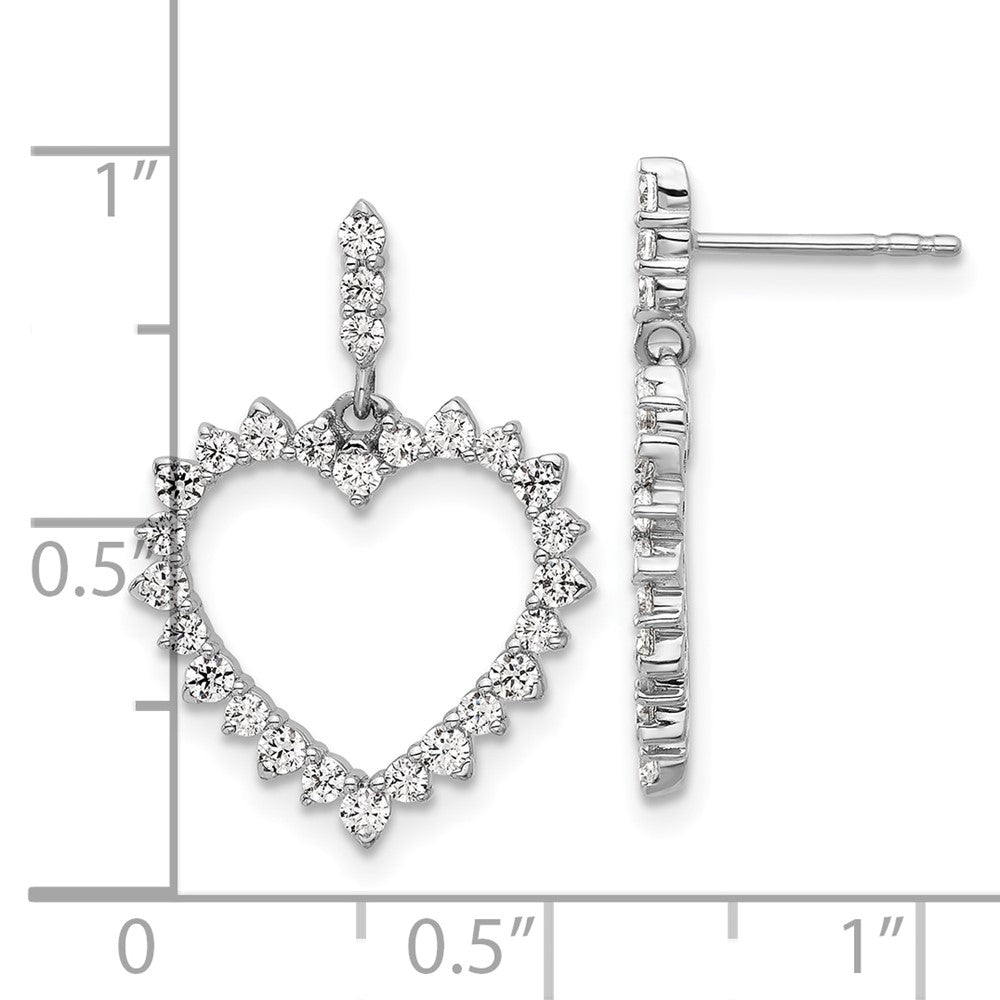 14k White Gold 1 Ct. Lab Grown Diamond VS/SI+ G+ Dangle Heart Post Earrings