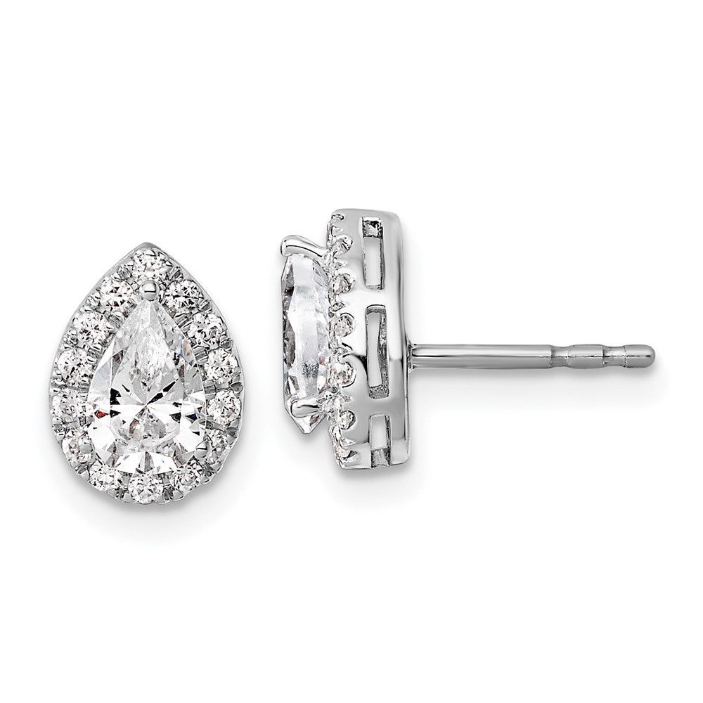 14k White Gold 1 1/4 Ct. Lab Grown Diamond VS/SI+ G+ Pear Halo Earrings