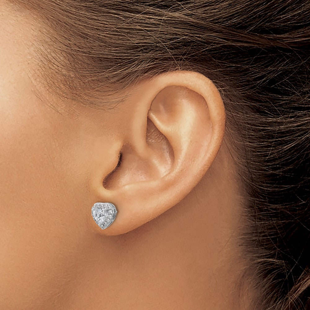 14k White Gold 1/4 Ct. Lab Grown Diamond VS/SI+ G+ 1/2 Center Halo Heart Post Earrings