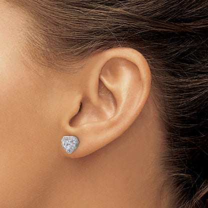 14k White Gold 1/4 Ct. Lab Grown Diamond VS/SI+ G+ 1/2 Center Halo Heart Post Earrings