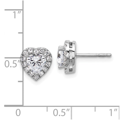 14k White Gold 1/4 Ct. Lab Grown Diamond VS/SI+ G+ 1/2 Center Halo Heart Post Earrings