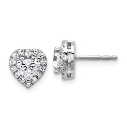 14k White Gold 1/4 Ct. Lab Grown Diamond VS/SI+ G+ 1/2 Center Halo Heart Post Earrings