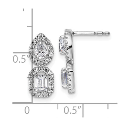 14k White Gold 7/8 Ct. Lab Grown Diamond VS/SI+ G+ Two Stone Dangle Halo Post Earrings