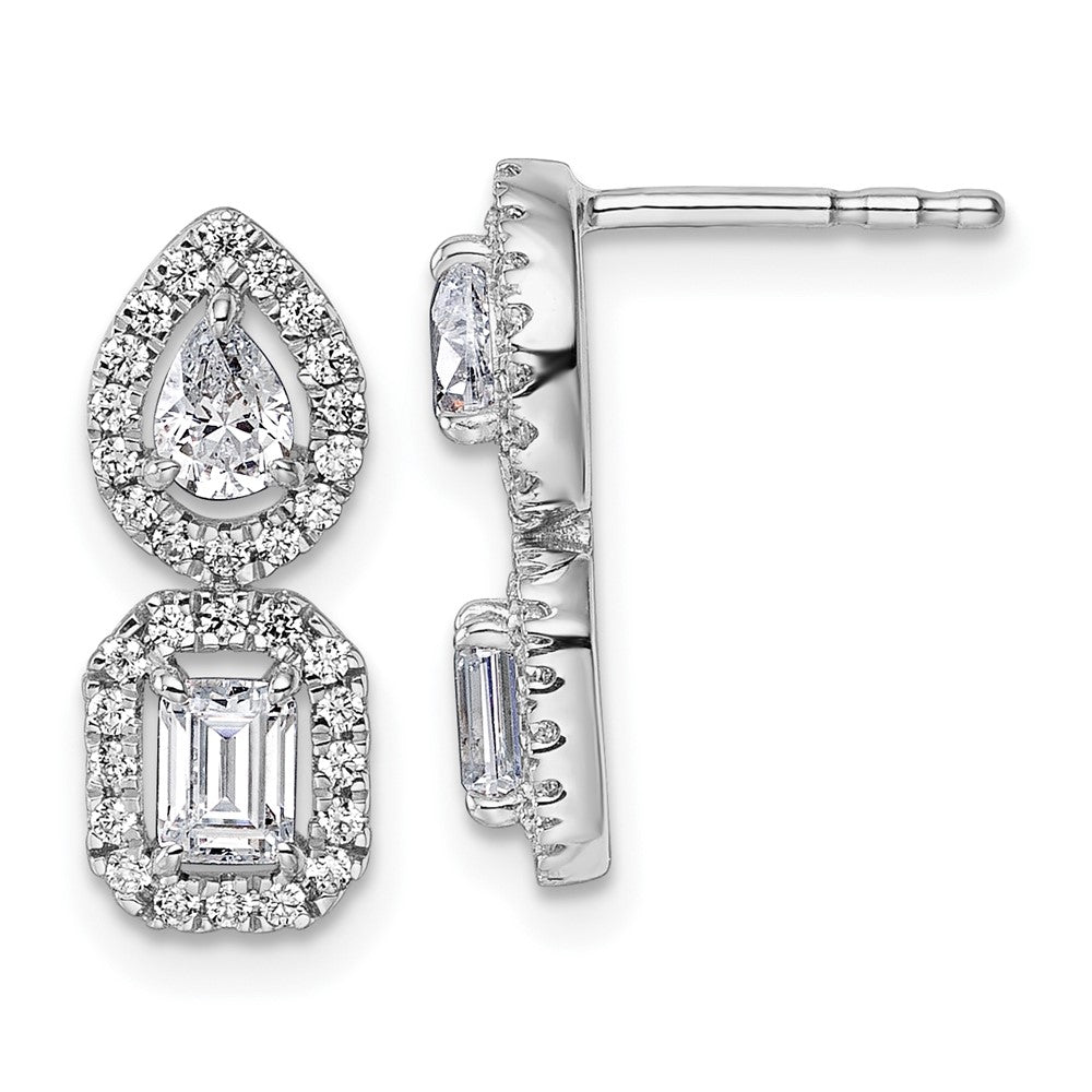 14k White Gold 7/8 Ct. Lab Grown Diamond VS/SI+ G+ Two Stone Dangle Halo Post Earrings