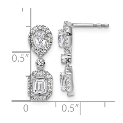 14k White Gold 1 Ct. Lab Grown Diamond VS/SI+ G+ Two Stone Dangle Halo Post Earrings