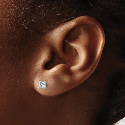 14K White Gold 3/4 Ctw Lab Grown Diamond Vs+ F+ Princess 4 Prong Heavy Wt. Stud Earrings