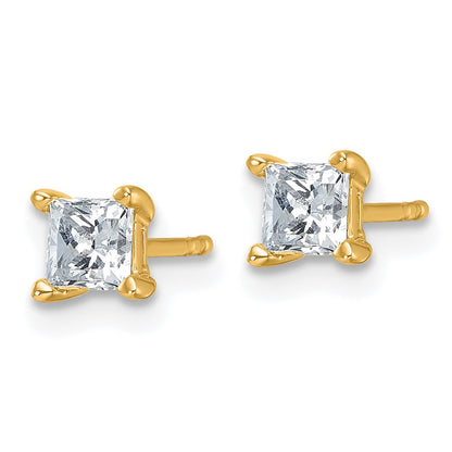 14K Yellow Gold 3/4 Ctw Lab Grown Diamond Vs+ F+ Princess 4 Prong Heavy Wt. Stud Earrings