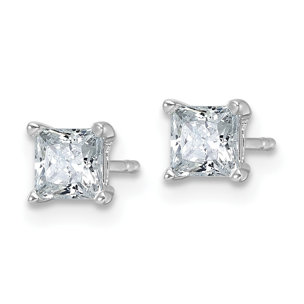 14K White Gold 1 Ctw Lab Grown Diamond Vs+ F+ Princess 4 Prong Heavy Wt. Stud Earrings