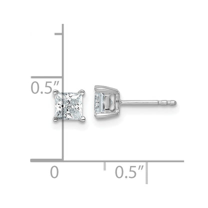 14K White Gold 1 Ctw Lab Grown Diamond Vs+ F+ Princess 4 Prong Heavy Wt. Stud Earrings