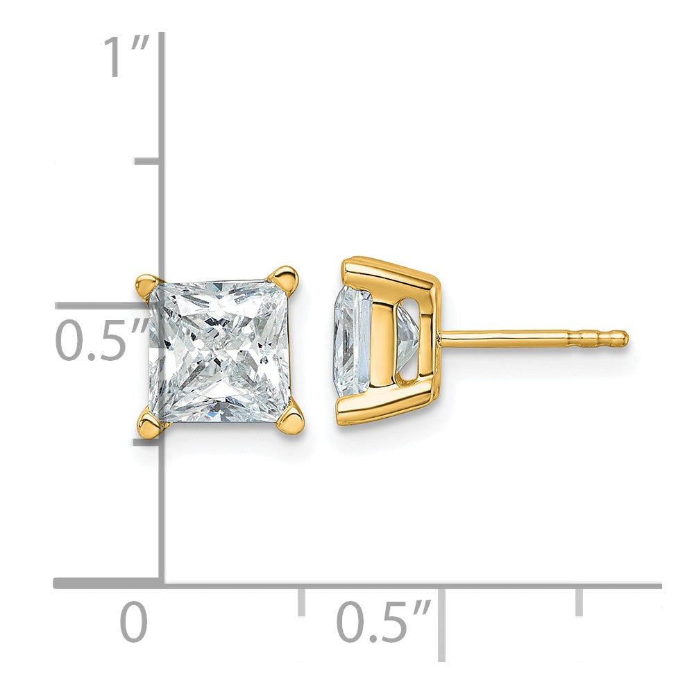 14K Yellow Gold 4 Ctw Lab Grown Diamond Vs+ F+ Princess Prong Heavy Wt. Stud Earrings