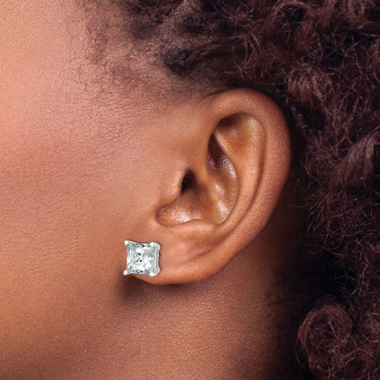 14K White Gold 6 Ctw Lab Grown Diamond Vs+ F+ Princess 4 Prong Heavy Wt. Stud Earrings