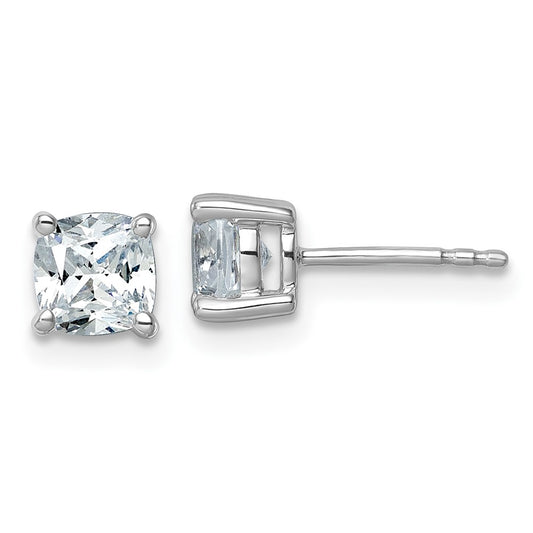 14K White Gold 1 1/2 Ctw Lab Grown Diamond Vs+ F+ Cushion 4 Prong Heavy Wt. Stud Earrings