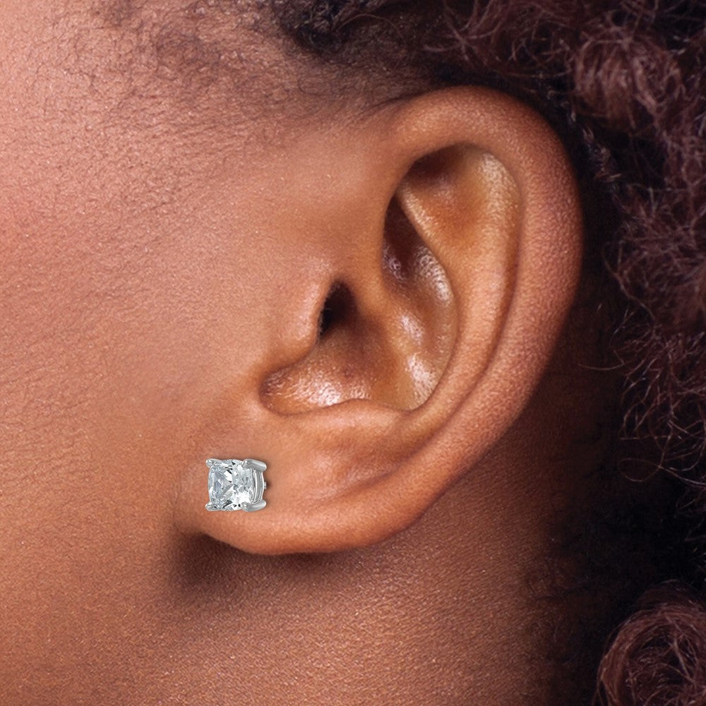 14K White Gold 2 Ctw Lab Grown Diamond Vs+ F+ Cushion 4 Prong Heavy Wt. Stud Earrings