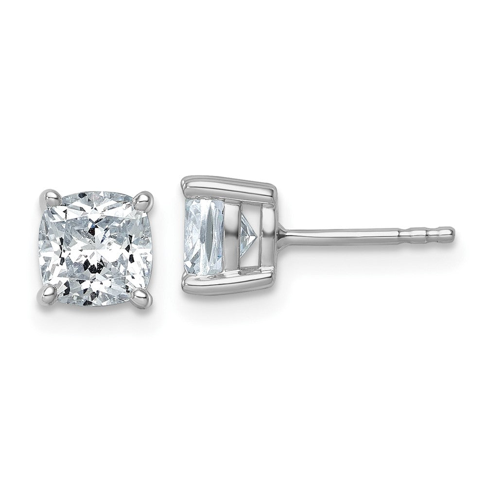 14K White Gold 2 Ctw Lab Grown Diamond Vs+ F+ Cushion 4 Prong Heavy Wt. Stud Earrings