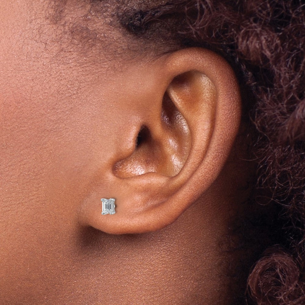 14K White Gold 1/2 Ctw Lab Grown Diamond Vs+ F+ Emerald 4 Prong Heavy Wt. Stud Earrings