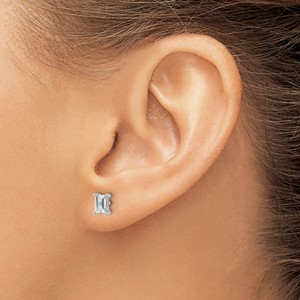 14K White Gold 1 Ctw Lab Grown Diamond Vs+ F+ Emerald 4 Prong Heavy Wt. Stud Earrings