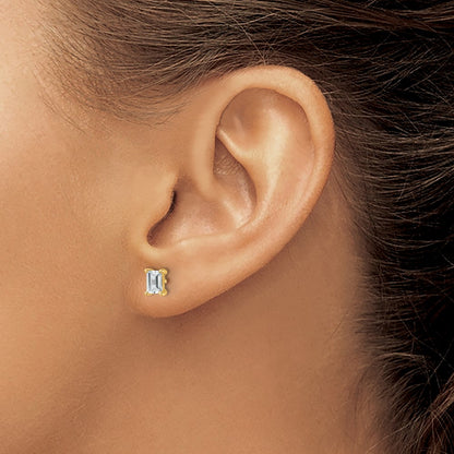 14K Yellow Gold 1 Ctw Lab Grown Diamond Vs+ F+ Emerald 4 Prong Heavy Wt. Stud Earrings