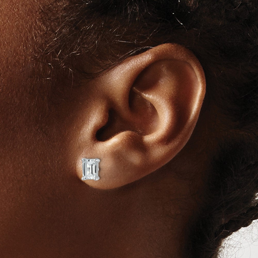 14K White Gold 2 Ctw Lab Grown Diamond Vs+ F+ Emerald 4 Prong Heavy Wt. Stud Earrings