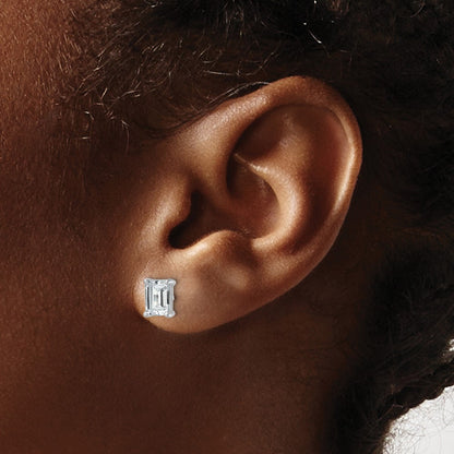 14K White Gold 2 Ctw Lab Grown Diamond Vs+ F+ Emerald 4 Prong Heavy Wt. Stud Earrings