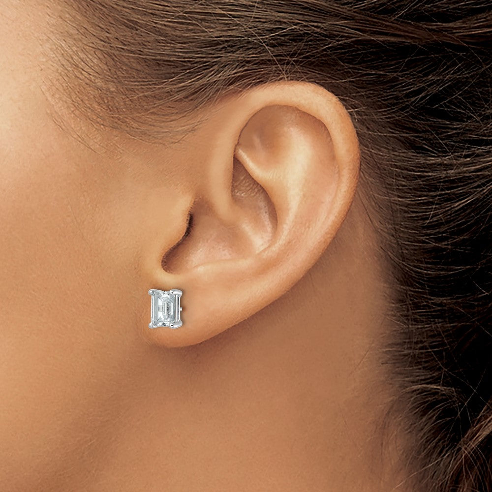 14K White Gold 3 Ctw Lab Grown Diamond Vs+ F+ Emerald 4 Prong Heavy Wt. Stud Earrings