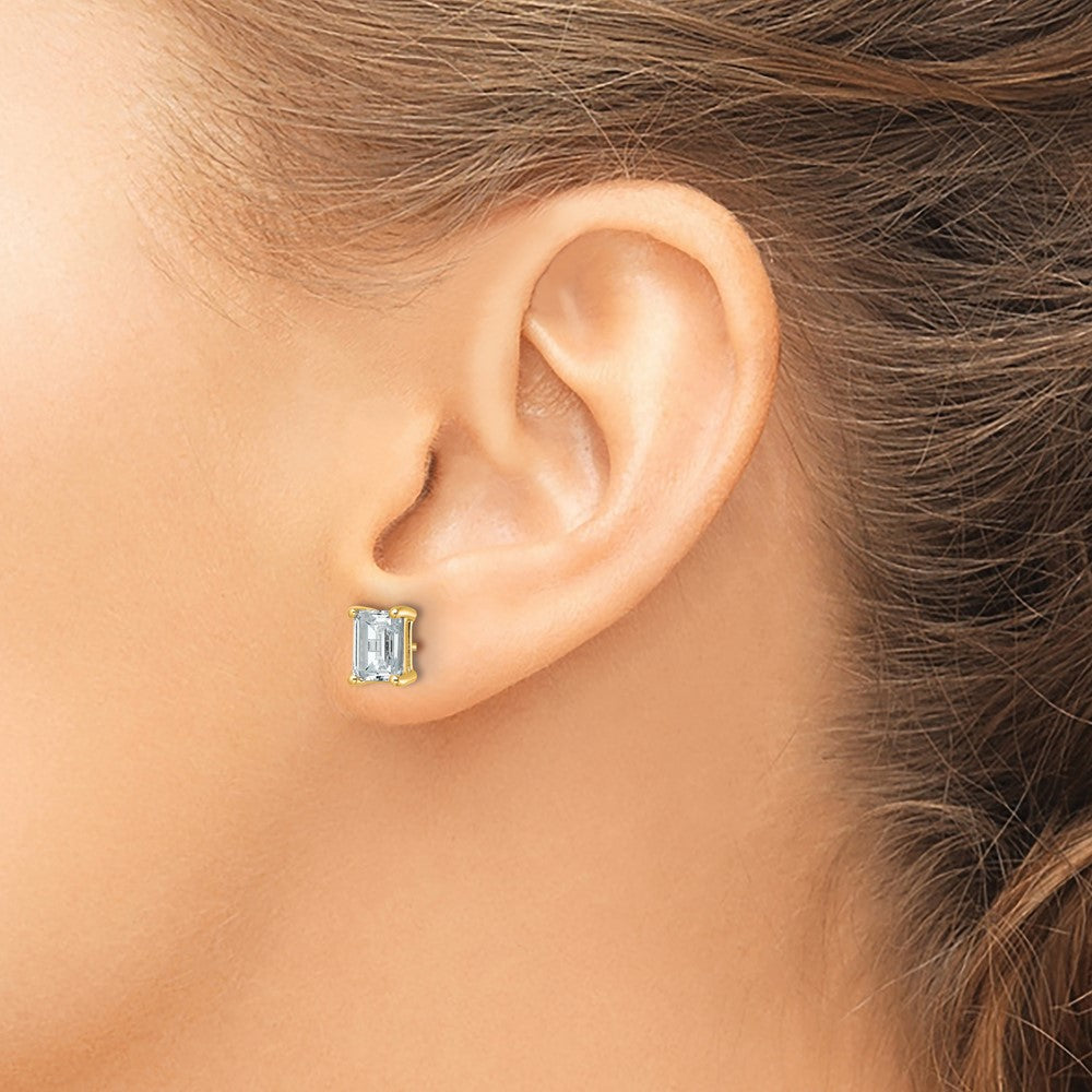 14K Yellow Gold 3 Ctw Lab Grown Diamond Vs+ F+ Emerald 4 Prong Heavy Wt. Stud Earrings