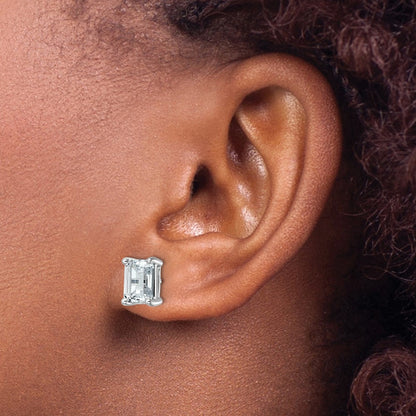 14K White Gold 4 Ctw Lab Grown Diamond Vs+ F+ Emerald Prong Heavy Wt. Stud Earrings