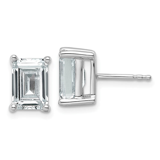 14K White Gold 5 Ctw Lab Grown Diamond Vs+ F+ Emerald 4 Prong Heavy Wt. Stud Earrings